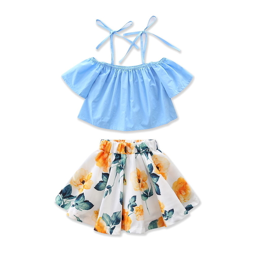 2017 Little Girls Straps Floral Skirt Clothing Set