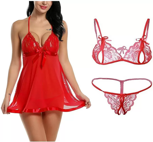 Women's Bra & Panty Set Self Design Red Lingerie Set (Size 38)