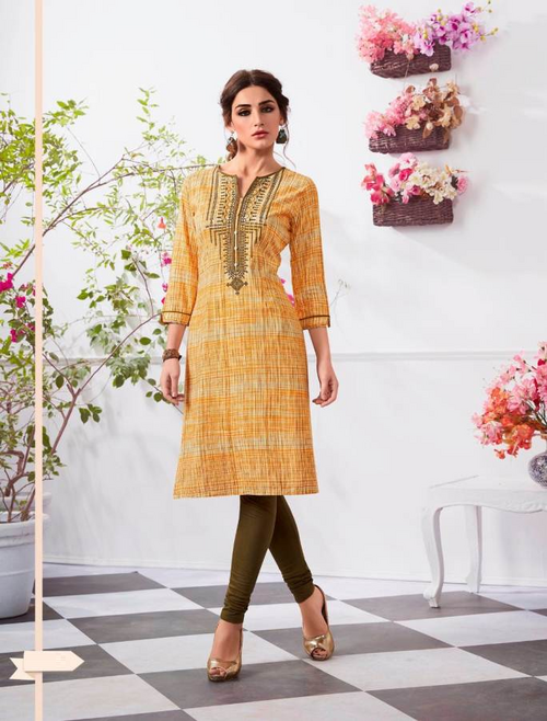 Summer special Kurti soft cotton with reshim (Size-L) (Color-YELLOW)