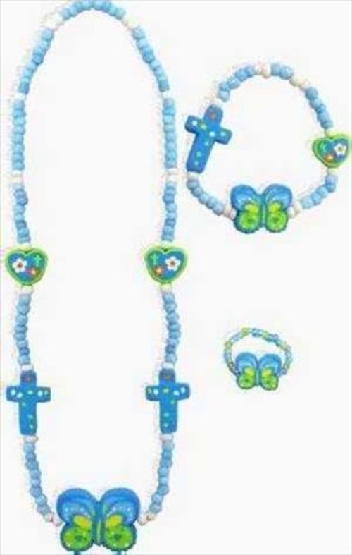 Solid Rock Jewelry 263086 Jewelry Set Cross Butterfly Elastic Blue Fim