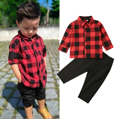 Pudcoco Autumn Toddler kids Baby Boy Plaid Print