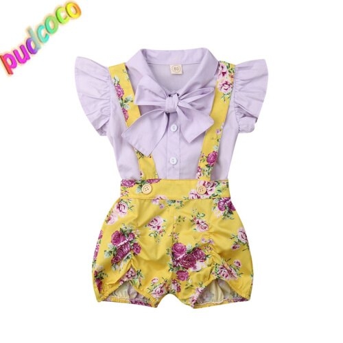 Baby Kid Girl Short Sleeve Bowknot Ruffle Top