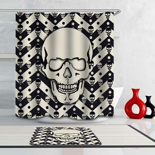 Black And Grey Chevron Skulls Shower Curtain