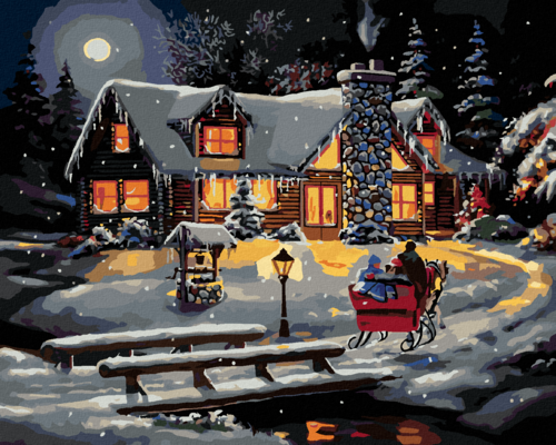 Zuty - Paint by Numbers - SNOW-COVERED CABIN AFTER DUSK (D. RUSTY