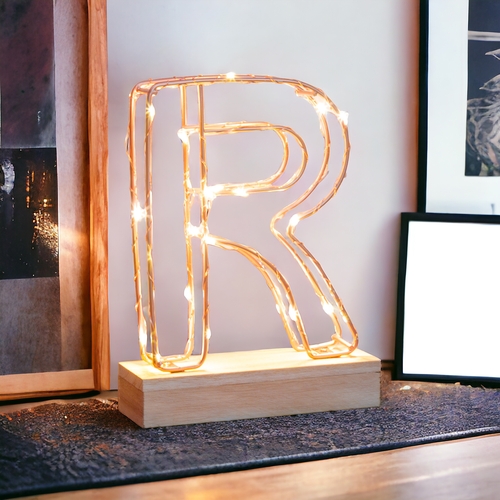 Light Up Letter R Wire Frame Copper Rose Gold Alphabet Light