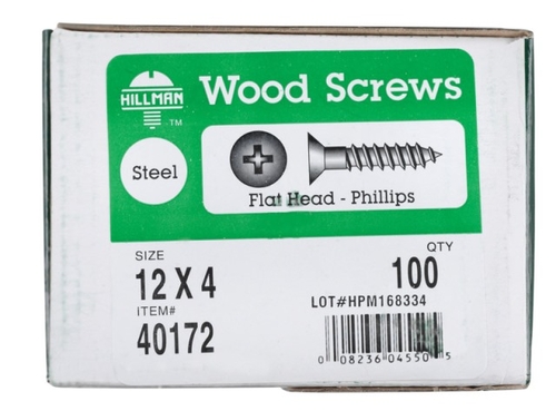 Hillman 40172 12 x 4 in. Phillip Flat Head Zinc Plated Steel Wood Scre