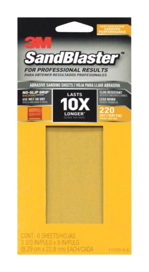 3M 11220-G-6 1 by 3 Sanding Sheet Sandpaper with No Slip Grip Backing 