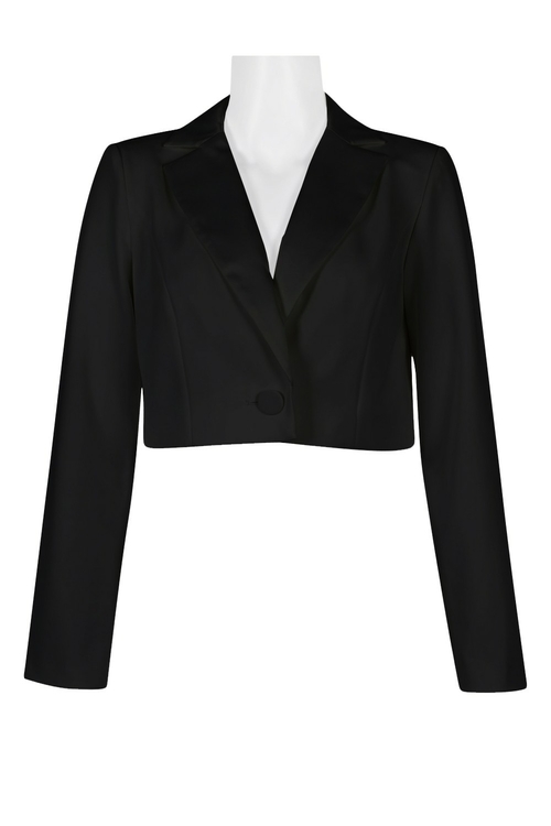 Adrianna Papell Notched Collar One Button Long Sleeve Bolero Satin
