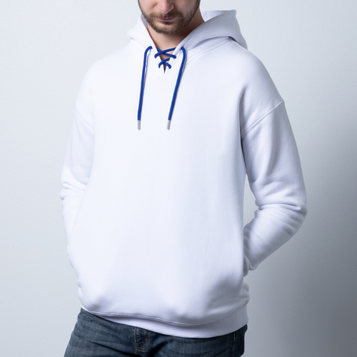 Main white Hoodie with Colored drawstrings, Pullover casual sweatshirts image