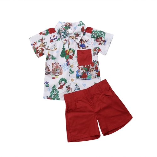 Christmas Toddler Baby Kids Boy T Shirt Top Short