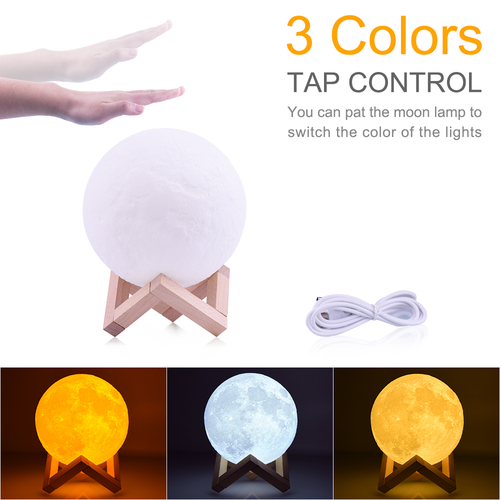 Touch Switch 3D Print Rechargeable Moon Lamp LED Night Light 