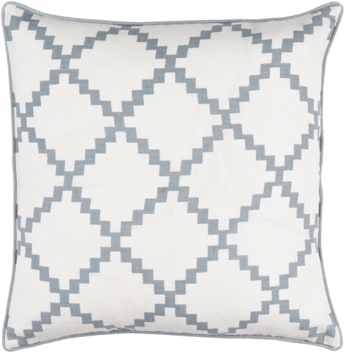 Surya PR003-1818D Parsons Throw Pillow - White & Teal - 18 x 18 x 4 in