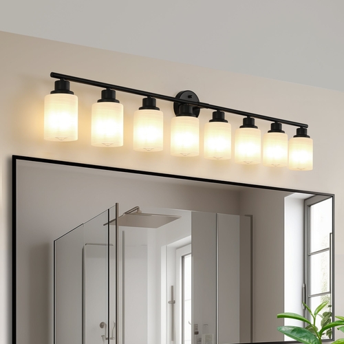 Modern 8-Light Vanity Bathroom Mirror Light, Frosted White Glass with
