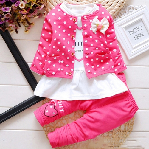3Pcs Baby Girl Outfit Infant Dot Printed