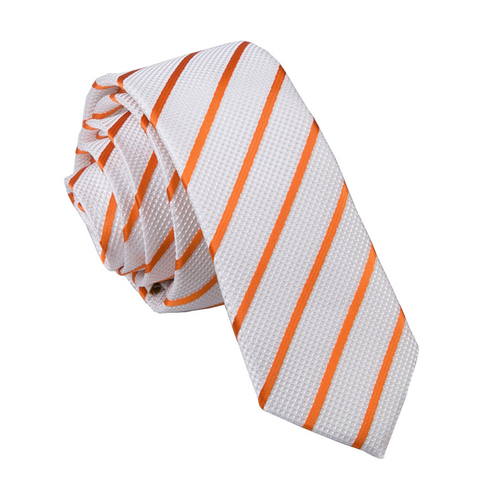 Single Stripe Skinny Tie - White & Orange