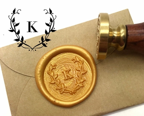 Leaf Initial Wax Seal Stamp Personalized Wedding invitation Sealing