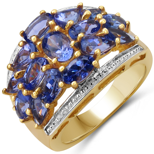 14K Yellow Gold Plated 3.62 Carat Genuine Tanzanite .925 Sterling