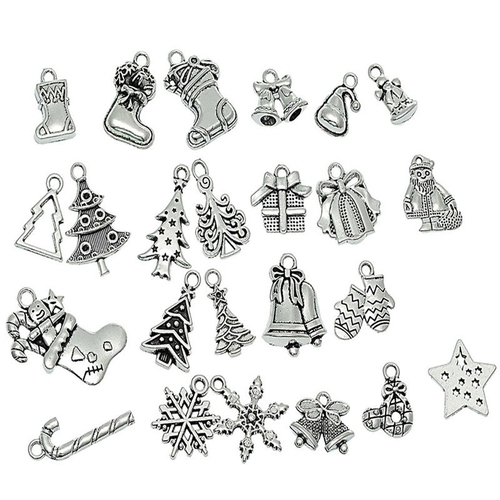 24/44/50PCs Silver Tone Christmas Hanging Charm