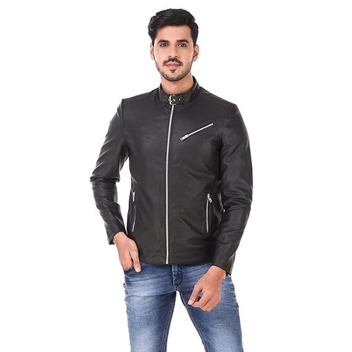 Solid Zip Style Men's Faux Leather Motorcycle Fashion Biker Style 