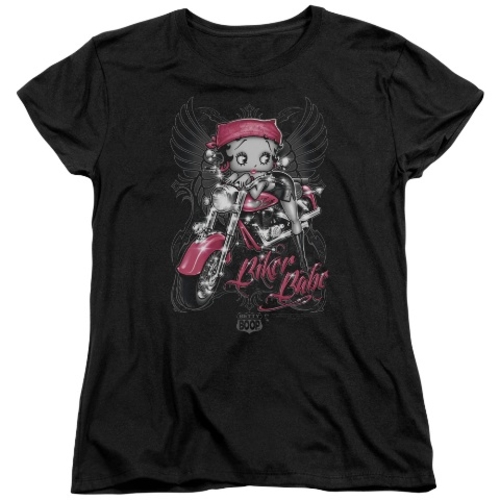 Trevco Boop-Biker Babe - Short Sleeve Womens Tee - Black, Small