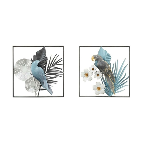 Wall Decoration DKD Home Decor 50 x 7,6 x 50 cm Black Grey Blue Parrot