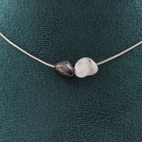 Quartz with Tourmaline inclusions from Brazil 2 beads necklace. 