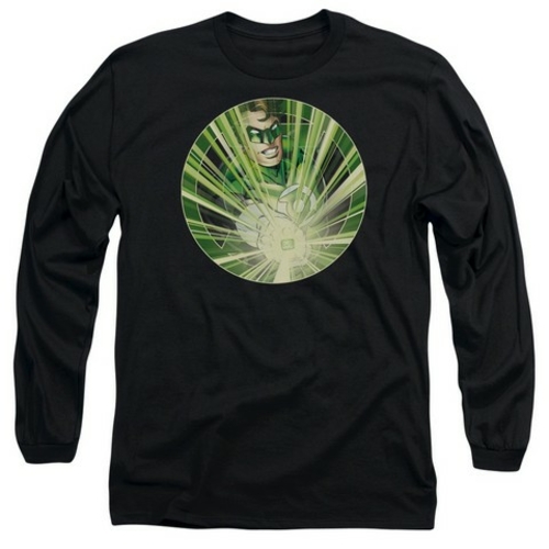 Trevco Green Lantern-Light Em Up Long Sleeve Adult 18-1 Tee, Black