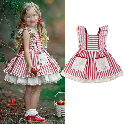 2-7Y Summer Sweet Kids Baby Girls Red Striped