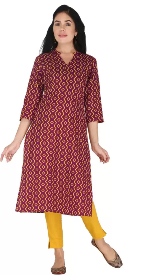 Women Geometric Print Viscose Rayon Straight Kurta  (Purple) Size L
