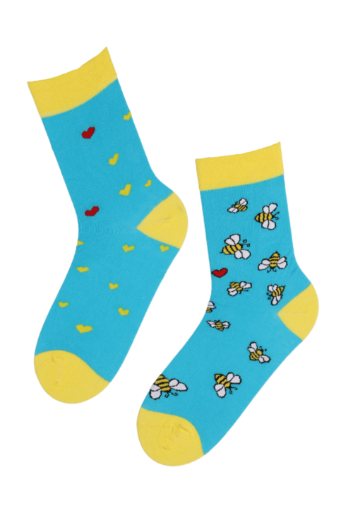 BUZZ blue socks with bees and hearts