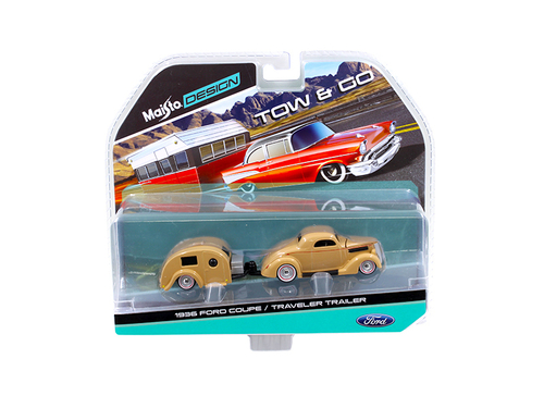 1936 Ford Coupe with Traveler Trailer Gold Tow & Go 1/64 Diecast Model