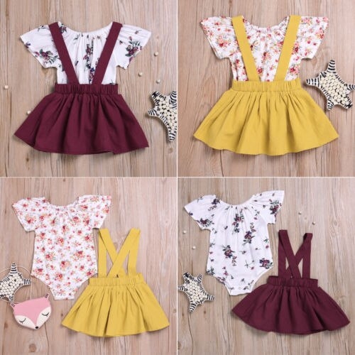 2PCS Infant Baby Kids Girls Short Sleeve  Bodysuit