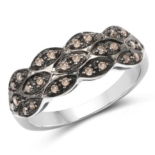 0.31 Carat Genuine Champagne Diamond .925 Sterling Silver Ring