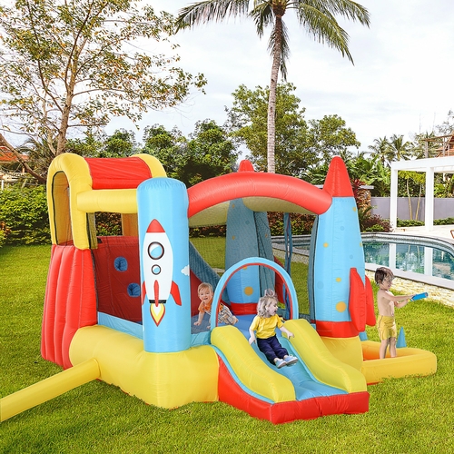 Outsunny Bounce Castle Inflatable Trampoline Slide Pool Rocket Design