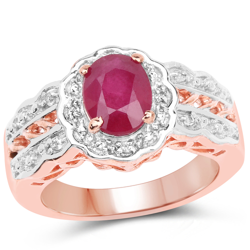 14K Rose Gold Plated 1.67 Carat Glass Filled Ruby and White Topaz .925