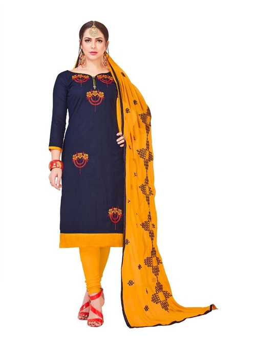Generic Women's Slub Cotton Salwar Material (Navy