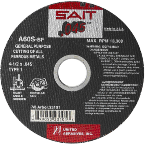 United Abrasives 23101 A60S Cut-Off Wheel - 4.5 x 045 x 0.88 in.