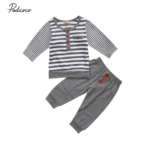 Casual Gray Button Newborn Kids Baby Boy Girl