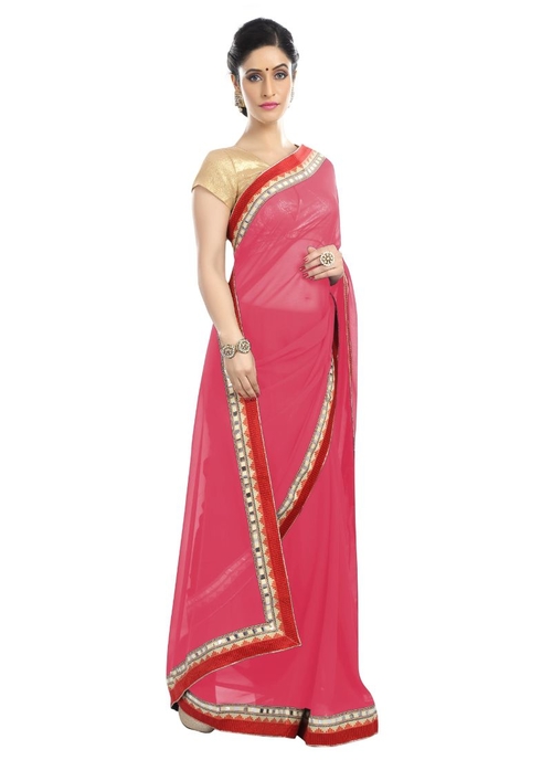 Generic Women's Chiffon Saree (Peach, 5-6 Mtrs)