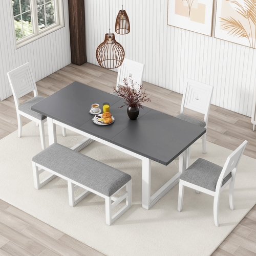 Modern 78inch 6-Piece Extendable Dining Table Set, 4 Upholstered