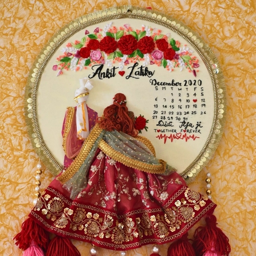 Customisable Wedding and Anniversary Calender Embroidery Hoop with