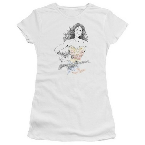 Trevco Dco Jla-Wonder Squiggles Short Sleeve Junior Sheer Tee- White -