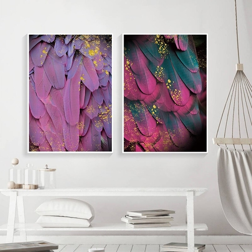 Purple Feather Art Canvas Painting Print And