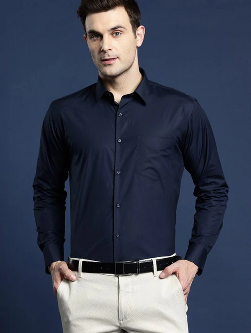 Men Regular Fit Washed Casual Shirt Dark Blue Size L