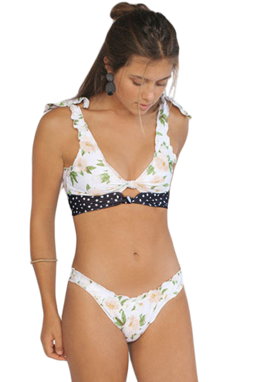 White Print Knot Keyhole Bikini