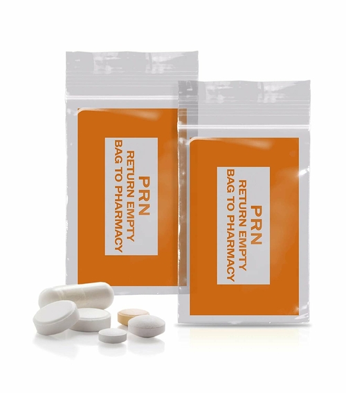 Pack of 1000 Orange PRN Bags, Clear 2 x 3. Zipper Printed Bags 2x3