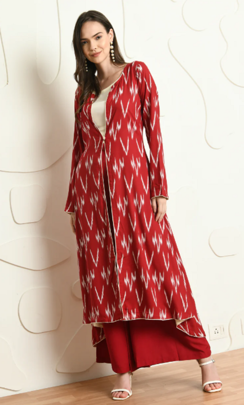 RED IKHAT PALLAZO SET (Size M)
