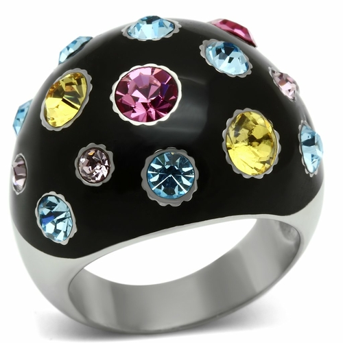 Women High Polished Stainless Steel Ring with Top Grade Crystal in Mul