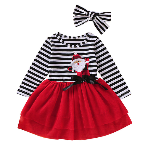 Toddler Baby Girls Christmas Santa Striped Print