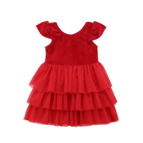 Christmas Kids Baby Girls Red Layered Pageant